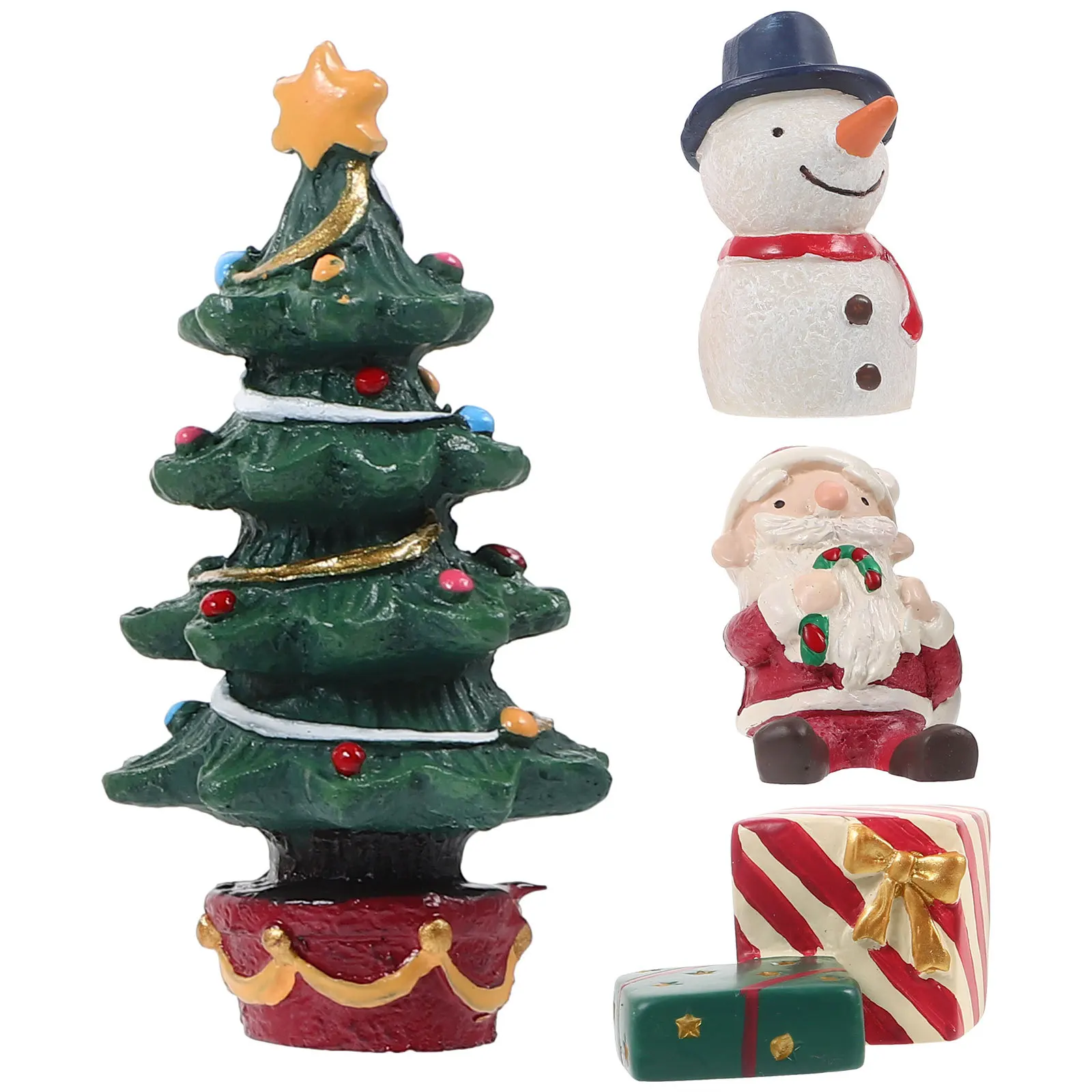 

4Pcs Christmas Resin Miniatures Set Small Exquisite Desktop Decor Micro Landscape Indoor Ornament Xmas Mini Crafts Snowman Mini