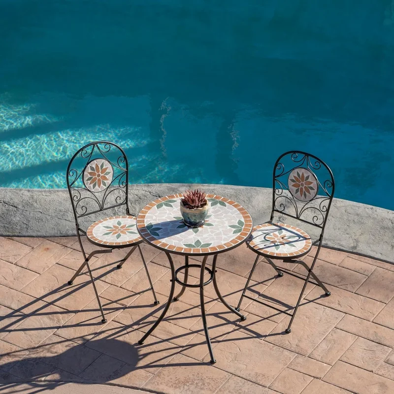 

3-Piece Indoor/Outdoor Bistro Set – Folding Table & Chairs, Patio Seating Garden Balcony