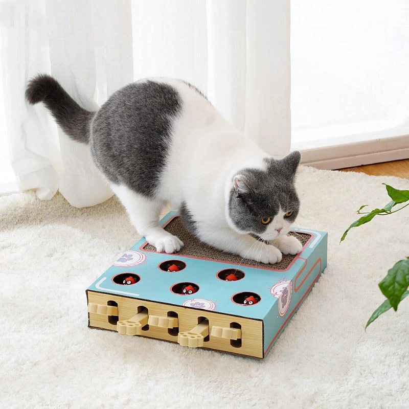 Funny Cat Stick Cat Toy Chase Hunt Mouse With Scratcher Cat Game Box 3 in 1 Maze Interactive Educational Cat Hit Gophers