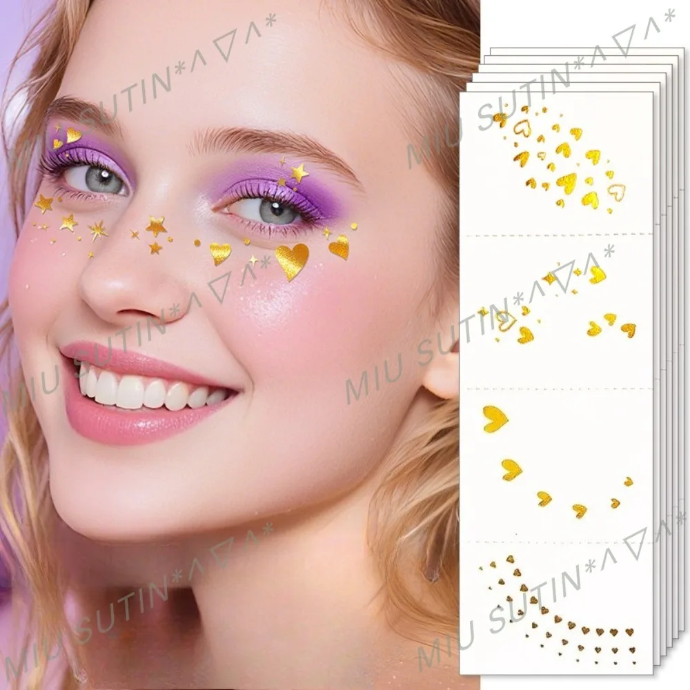 

Блестящие татуировки для глаз с горячим тиснением, водостойкие временные наклейки для макияжа, наклейки для лица на Рождество, Хэллоуин, аксессуары для косплея