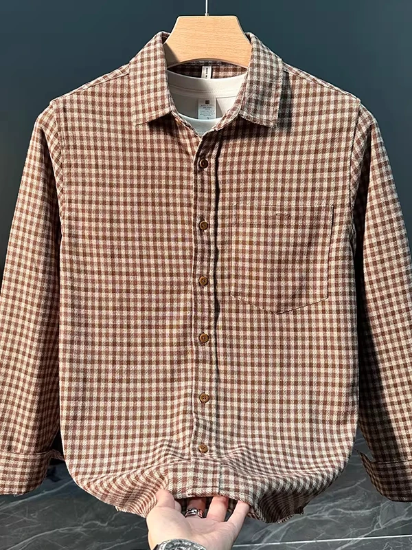 

Trendy Plaid Long Sve Men's irt Casual Loose Outerwear Spring Autumn Faionable Breathable Polyester Fiber Non-Ironed