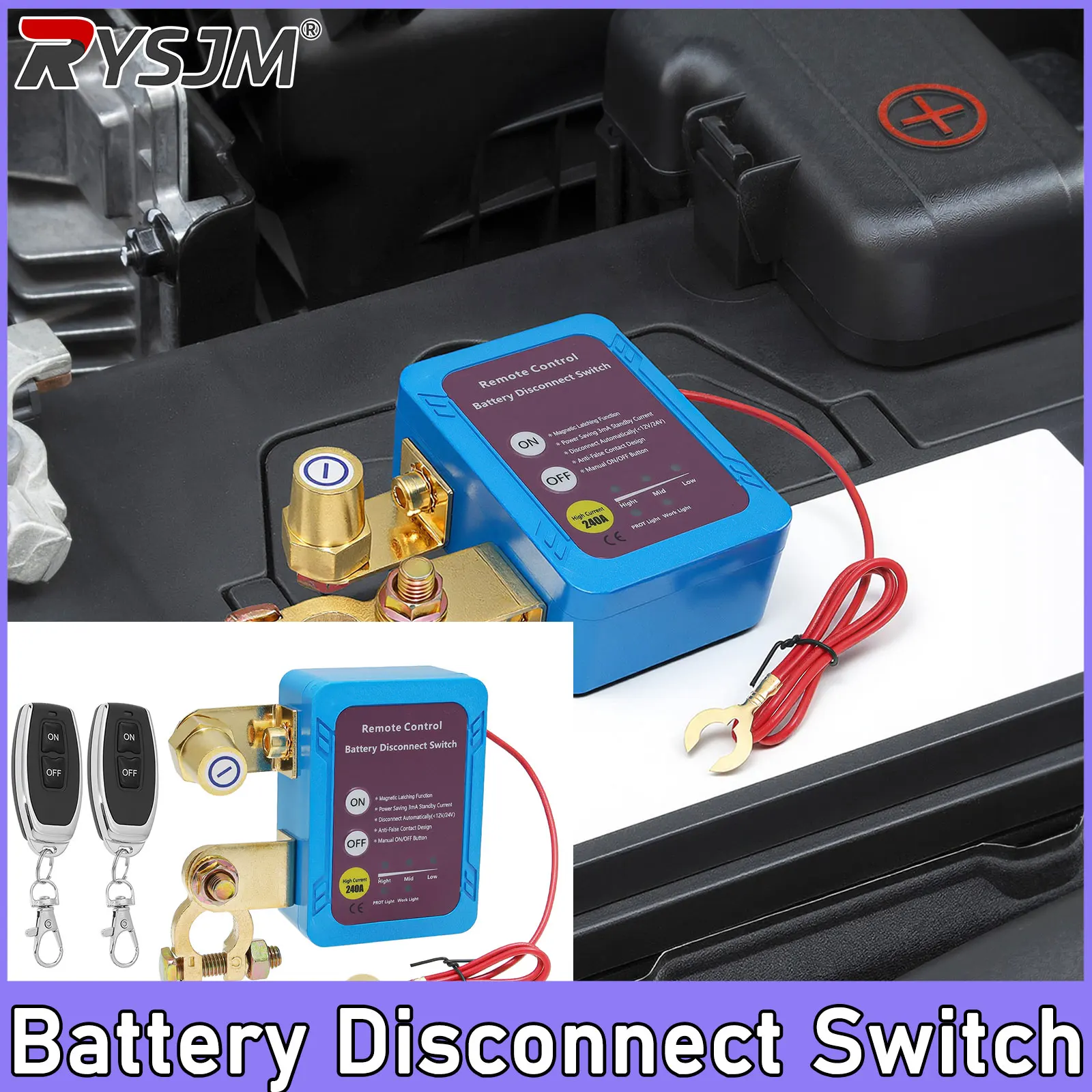  12V Battery Master Disconnect Switch with Remote Battery Master Switch Heavy Duty Car Battery Kill Switch, 240A 433MHz Anti-th