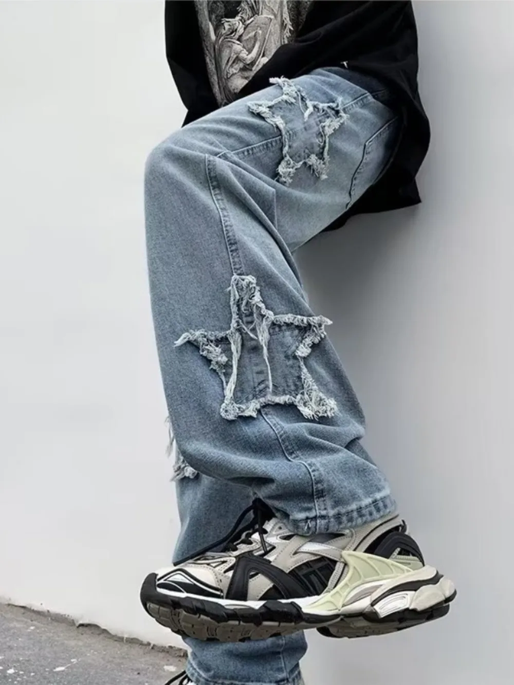 Men Jeans Wide Leg Denim Cargo jean pants men Loose Straight Baggy Men's Jeans hip hop Streetwear Skateboard Neutral denim jeans