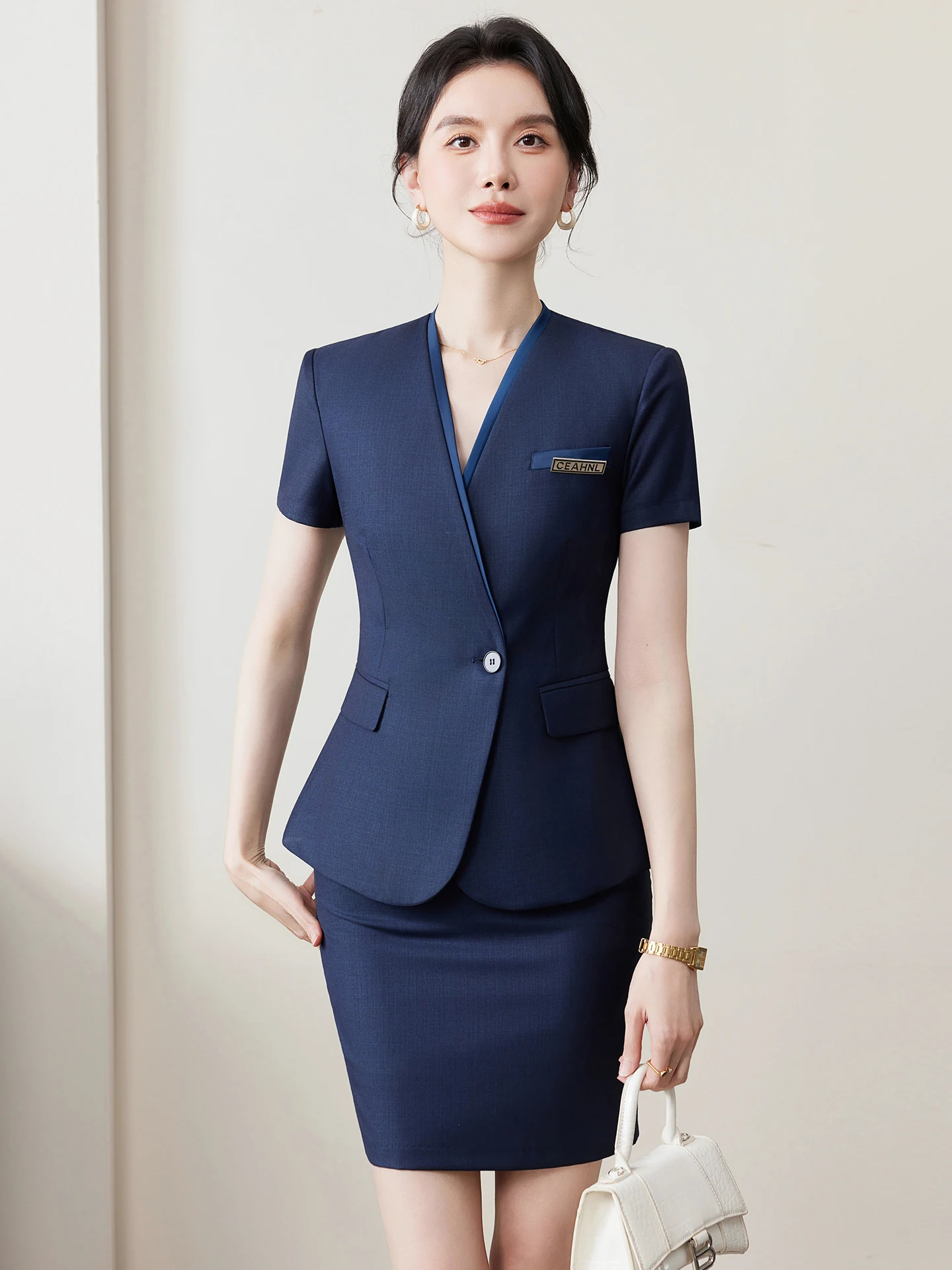 Professional Short Sleeve Women's Suit Set Summer Hotel Manager Front Desk Workwear High End Jewelry Store Uniform Commute Style