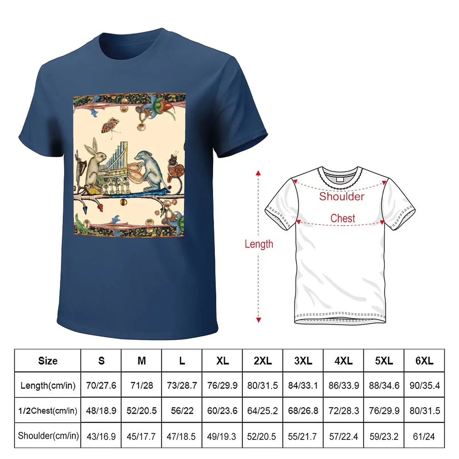 WEIRD MEDIEVAL BESTIARY MAKING MUSIC,White Rabbit And Dog Playing Organ, Harpist Hare, Snail Cat T-Shirt