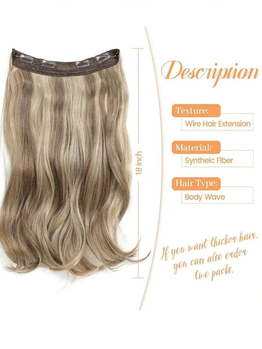 18 Inch Invisible Wire Hair Extensions, Fluffy Wavy Halo Style Extensions With 2 Adjustable Clips, Soft Transparent Lace, Natural Long Wavy Extensions, Suitable For Women - Sandy Blonde With White Highlights - view 2
