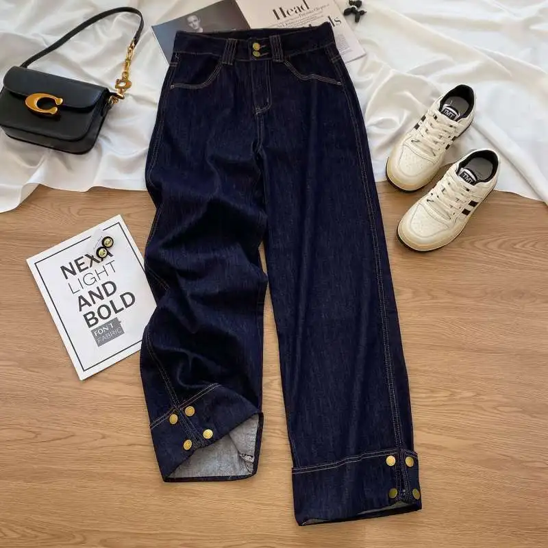 

plus Size Straight Leg Jeans Men's Wide Leg Pants Cuffed Design 300 Pou Denim Autumn Winter New Sle Versatile Loose Fit