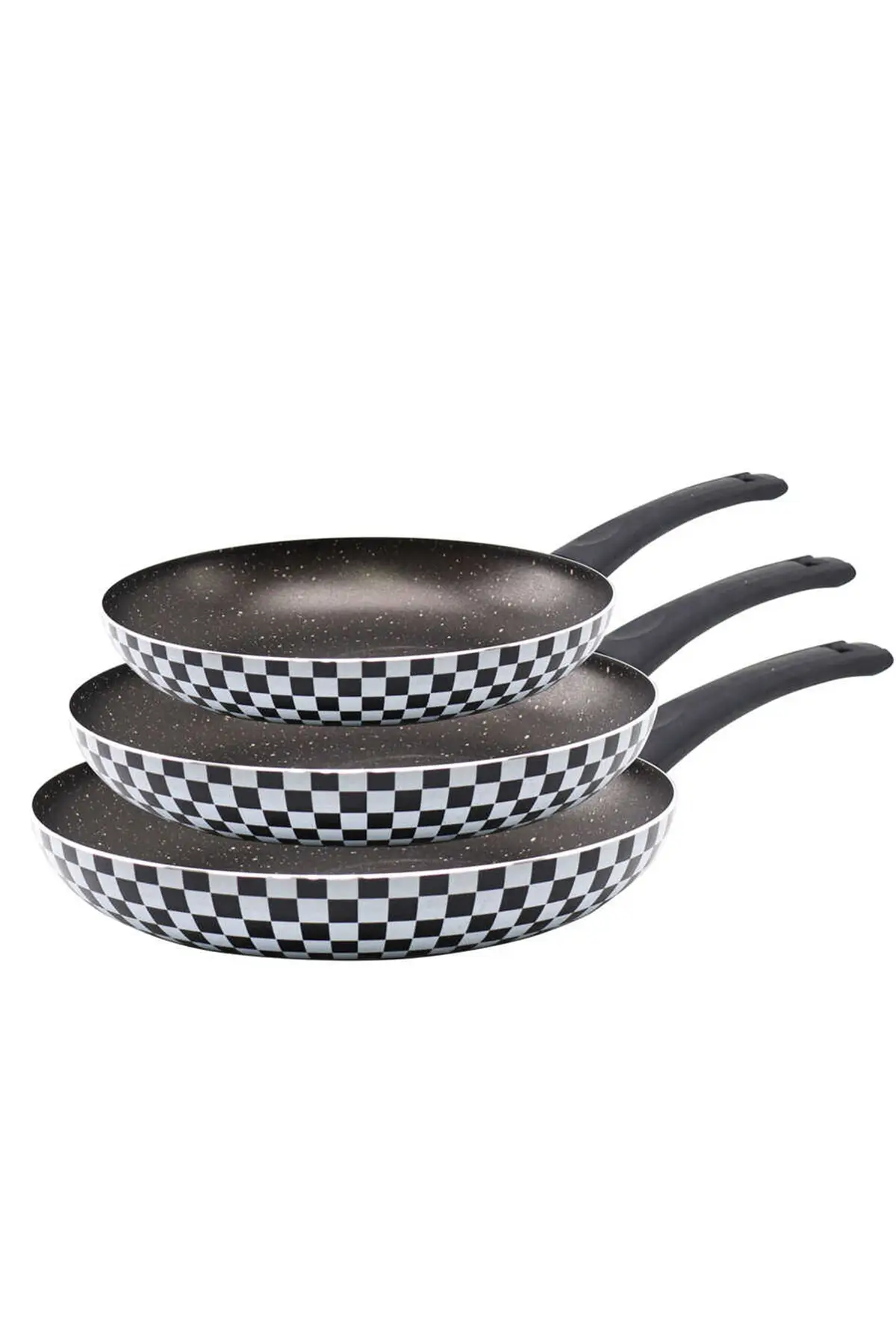 Checkerboard Embossed pan 3 pcs 18-22-26 Cm Frying Pan Set