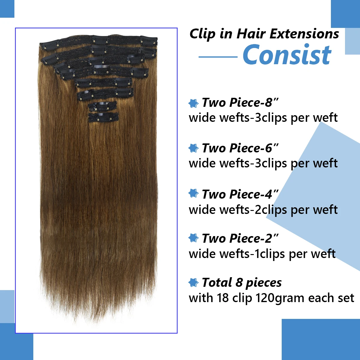 Rechte Clip In Haarverlenging 100% Echt Menselijk Haar 12-26 Inch Medium Lichtbruin #6 120G Voor Salon Hoge Kwaliteit Met 18Clips