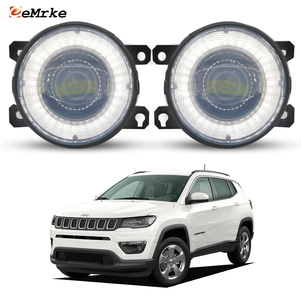 Upgrade LED Car Fog Lights with Glass Lens for Jeep Compass MP 2017 2018 2019 Angel Eyes External DRL PTF Daytime Running Lamp