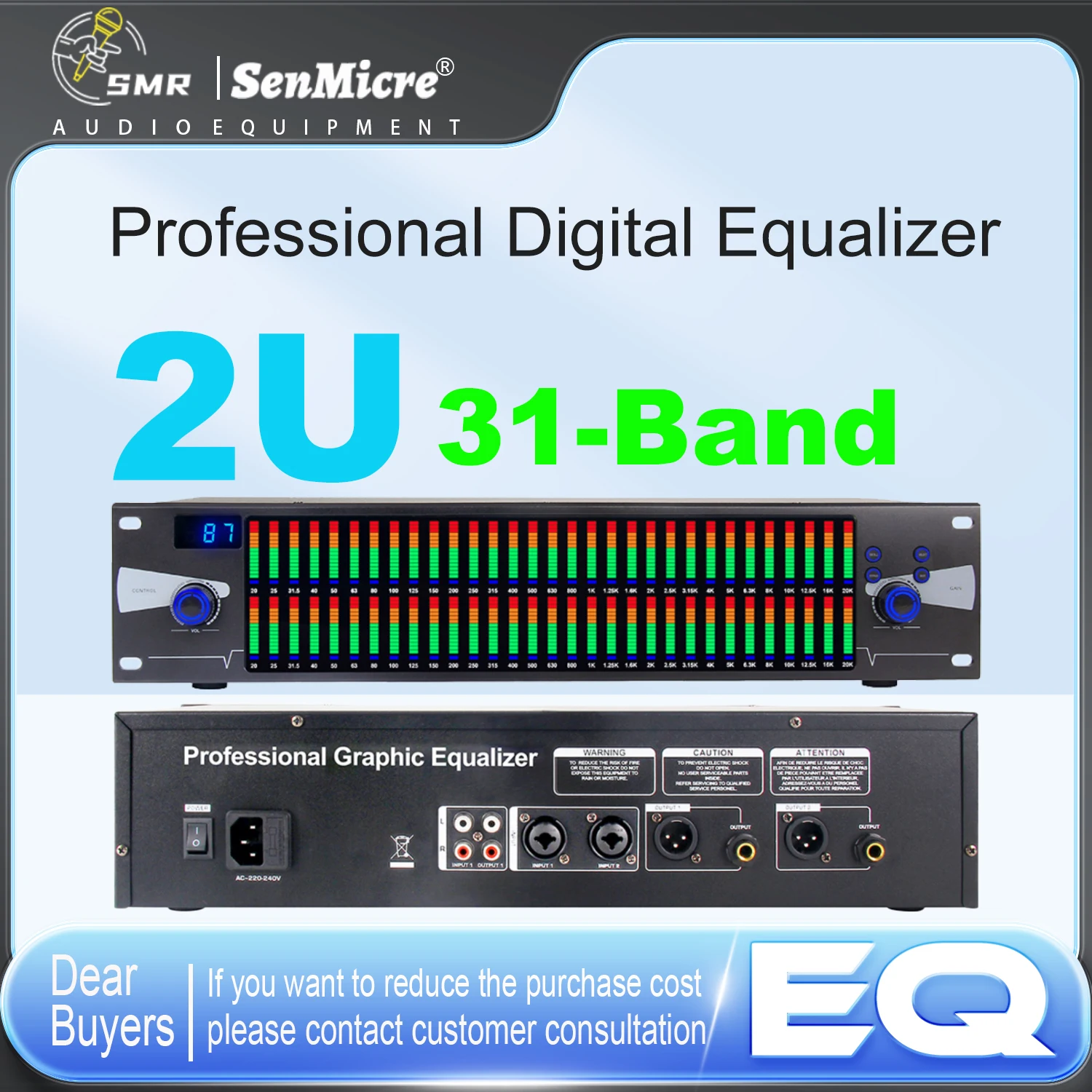 

SenMicre EQ888 Dual 31-band Professional Digital Equalizer With DSP Processing Effector LED Spectrum Display Audio Processor