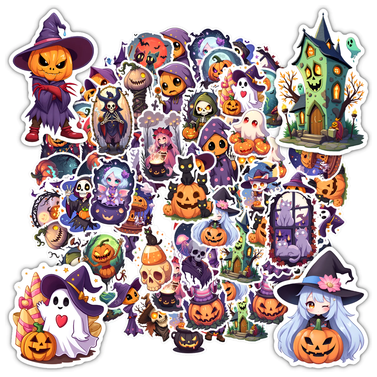 35pcs-50pcs Cute Skeleton Stickers Cartoon Witch DIY Stickers Stickers For Guitar DIY Skateboard Laptop Luggage Decor