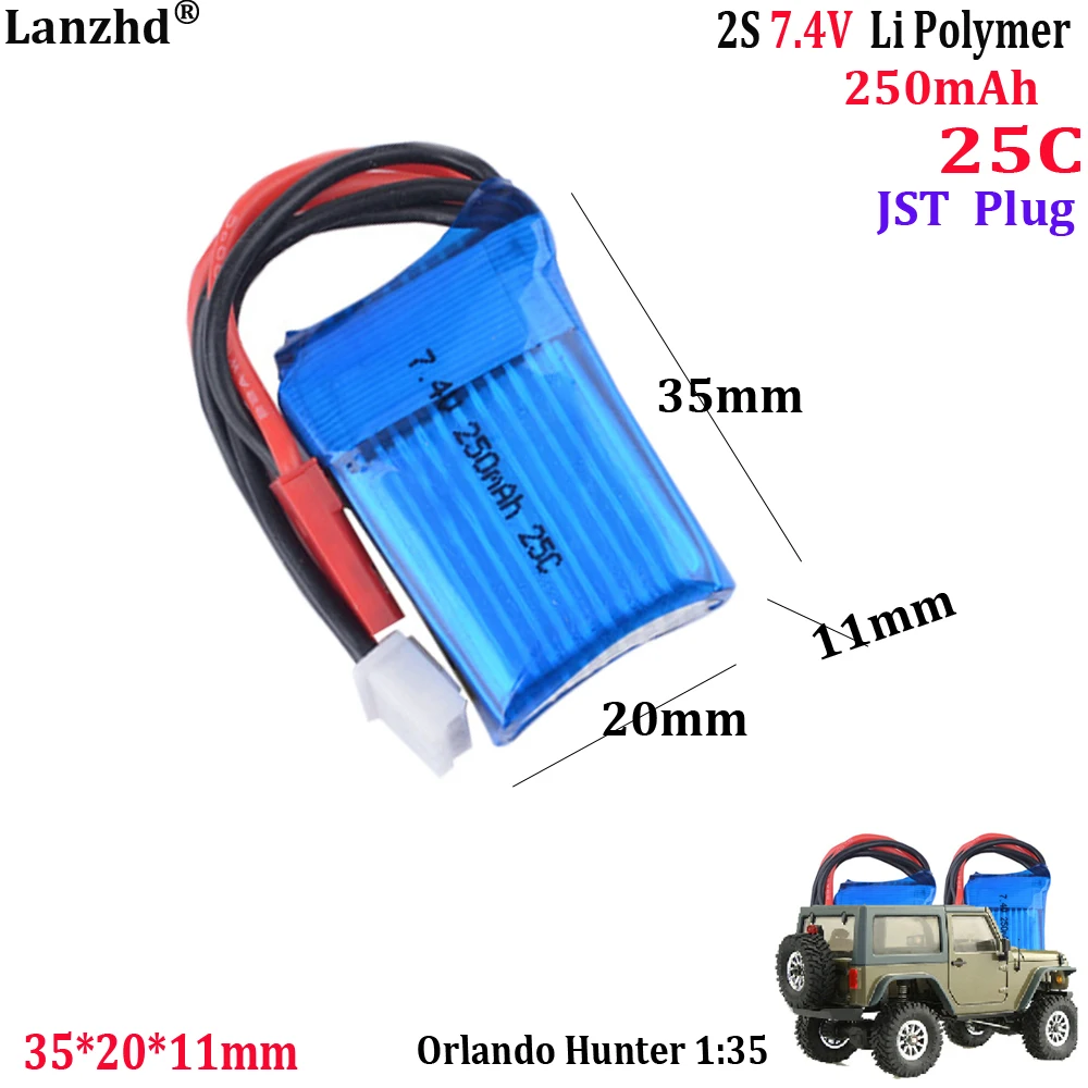 

7.4v lithium battery For Orlando Hunter 1:35 RC remote control climbing car 2s 250mah 25C micro mosquito car batteries