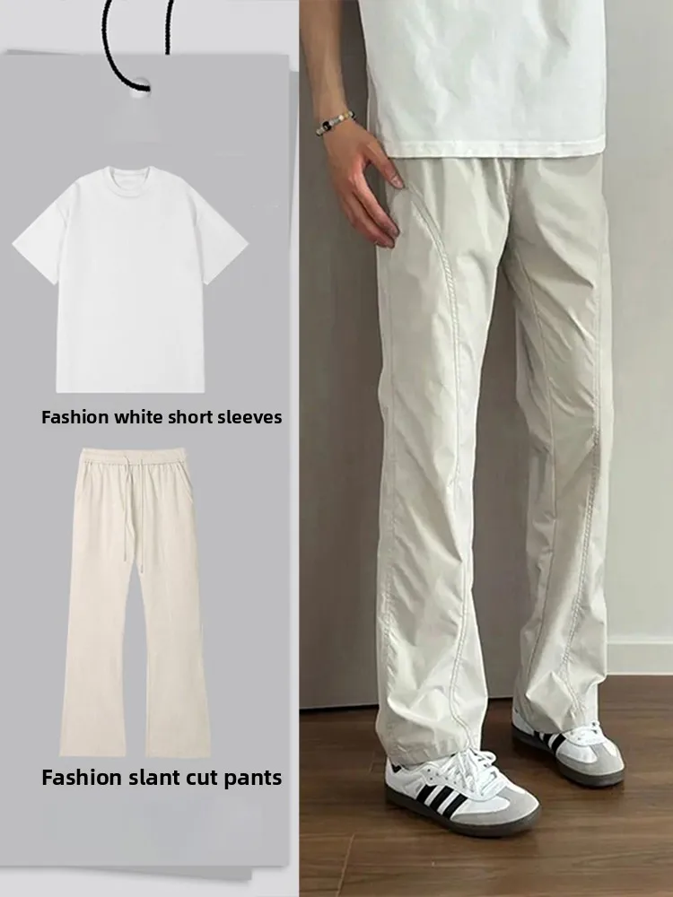 Qui Dry American Sle Corte inclinado Pantalones casuales de verano para hombres A prueba de viento Impermeable Bell Bot Faionable Pierna recta Tro...