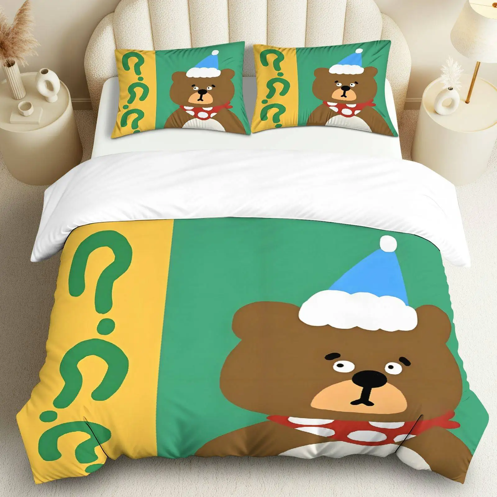 

3PCS Duvet Cover, 1 Duvet+2 Pillowcases(Without filler), Bear Pattern Suitable for Bedroom Living Room Decoration.