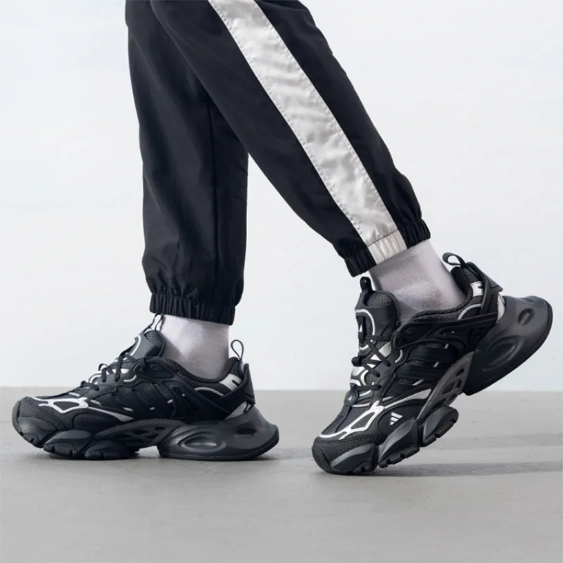 Adidas Black Thick-Topped Men's and Women's Breathable Mesh Hollow Thick-Topped Shock Absorbing Sports Shoes IH0070