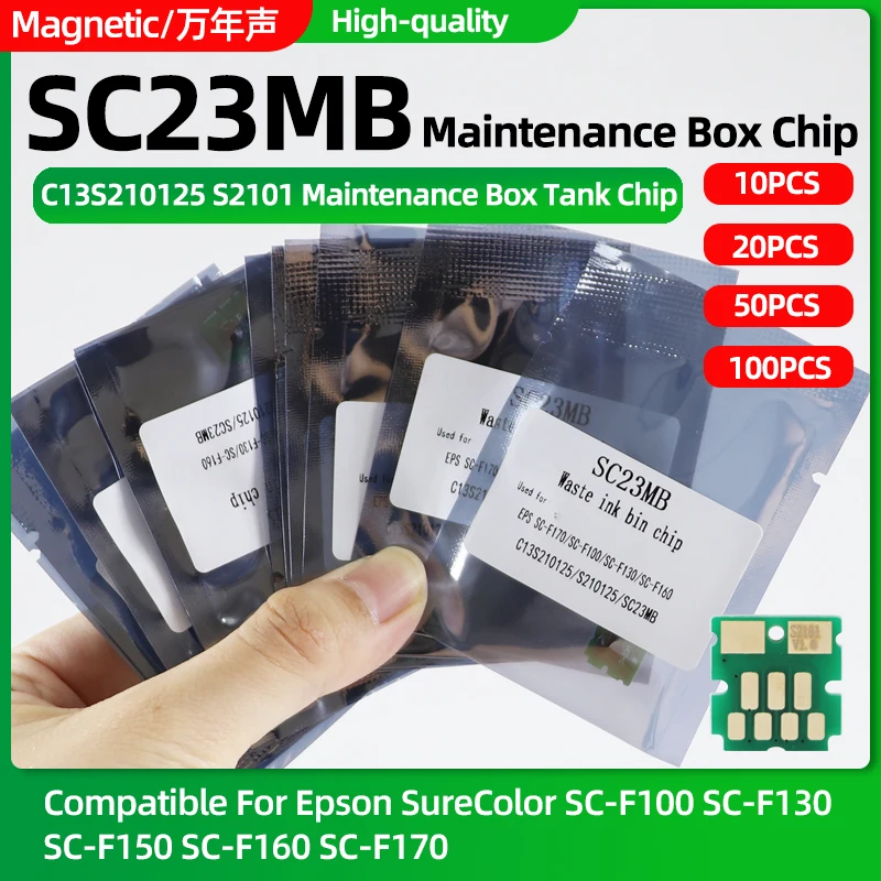 10~100pcs S2101 C13S210125 SC23MB Maintenance Box Tank Chip For Epson SureColor F100 F130 F160 F170 F150 SC-F160 SC-F170 Printer