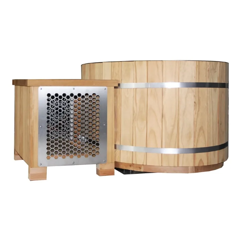 Stainless Steel Water Cold Plunge Tub with Chiller Thermo Pine Wood Bathtub 2-42℃ Ice Bath Chiller and Filter for Spa