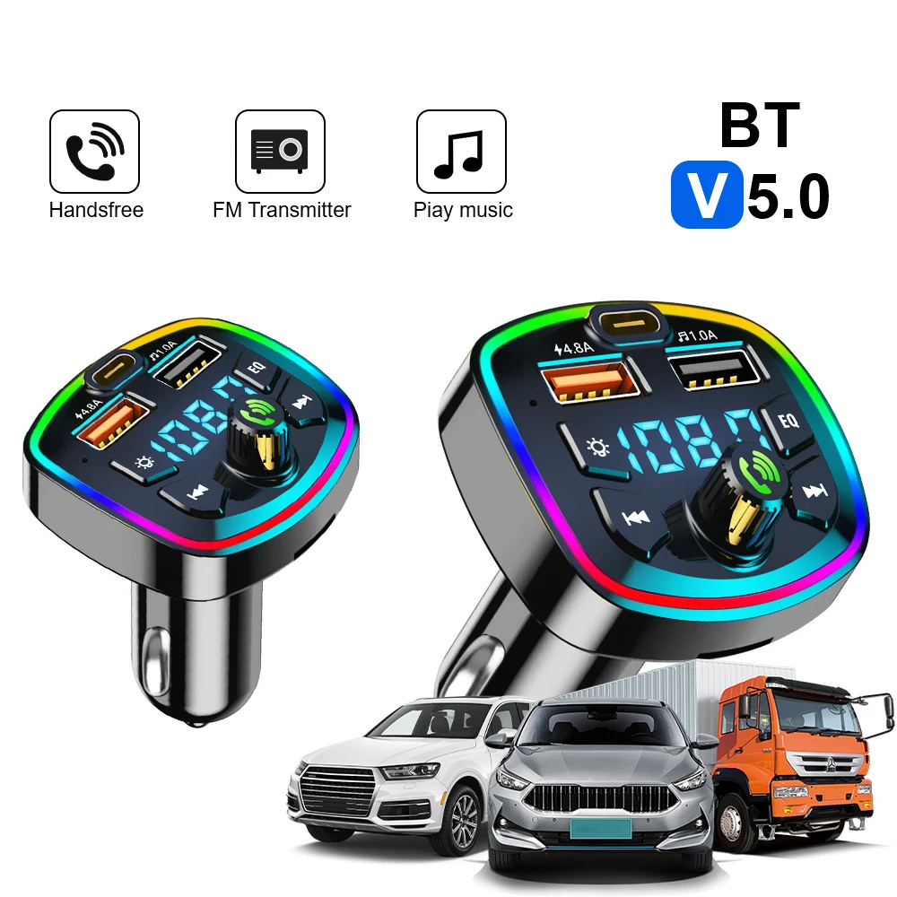 Bluetooth Car Charger Car FM Transmitter 20W Mp3 True Car Accessories Q7 4.8A Dual USB Port PD Charging Bluetooth Hands Free