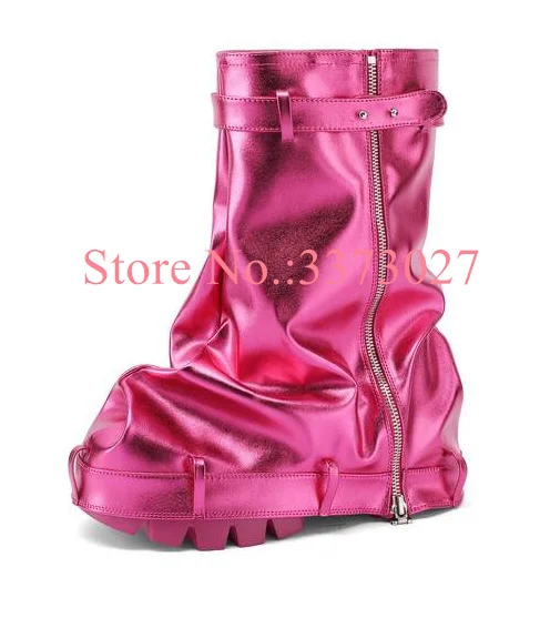 New Woman Flat Boots Designer Round Toe Mid-Calf Platform Boots Sexy Lady Motorcycle Boots Banquet Shoes