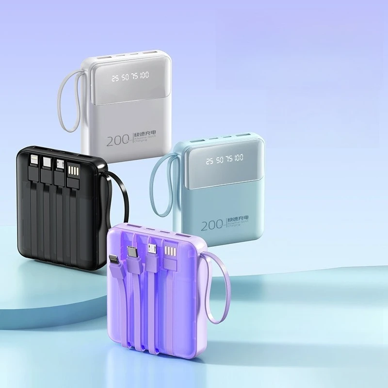 Multi-capacity Battery Fast Charging Portable Power Bank with Built-in Cable Compact and Portable 3C Certification