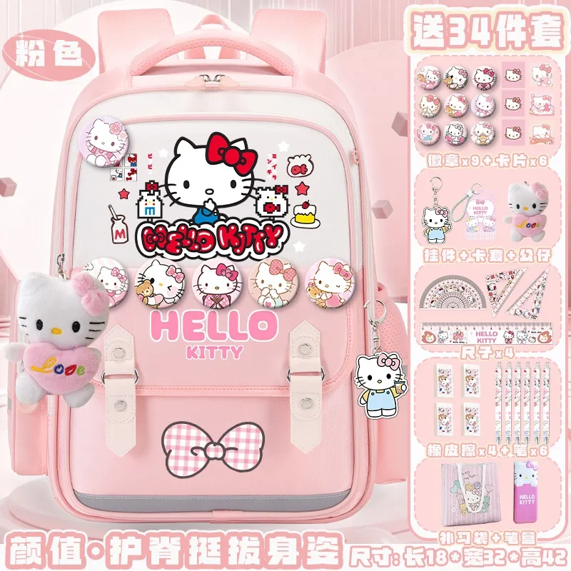 Sanrio-mochila escolar de Hello Kitty para estudiantes, bonita mochila informal y ligera con hombrera, impermeable, resistente a las manchas