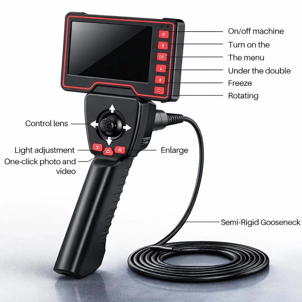 New Steering Endoscope 3.9/6.0mm Borescope 720°  5 Inch LCD 1/2/3m Wire Length for Engine Sewer Inspection Industrial Endoscope
