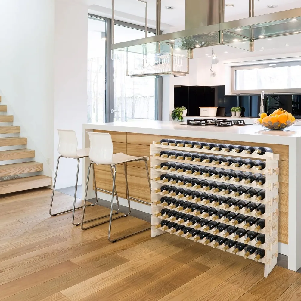 96 Bottles Stackable Modular Wine Rack, 8-Tier Wooden Wine Storage Rack Freestanding Wine Holder Display Shelves, Wobble