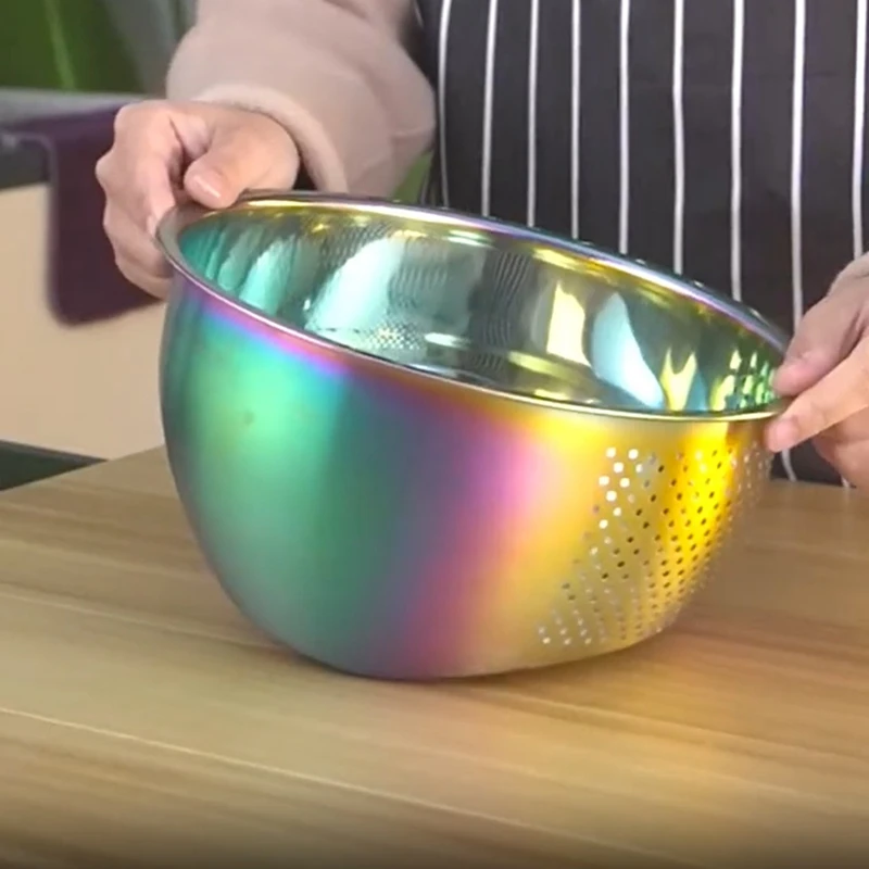 Rice Washing Bowl Stainless Steel Versatile 3-In-1 Colander And Kitchen Strainer With Side Drainers For Rice Vegetables