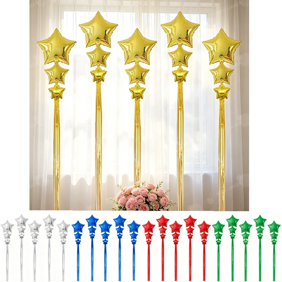 Fünfzackiger Stern-Ballon und Quasten-Regenvorhang-Set, Mehrgrößen-Pentagramm-Ballon, für Geburtstagsfeiern, Hochzeiten, Babypartys – Detail 1