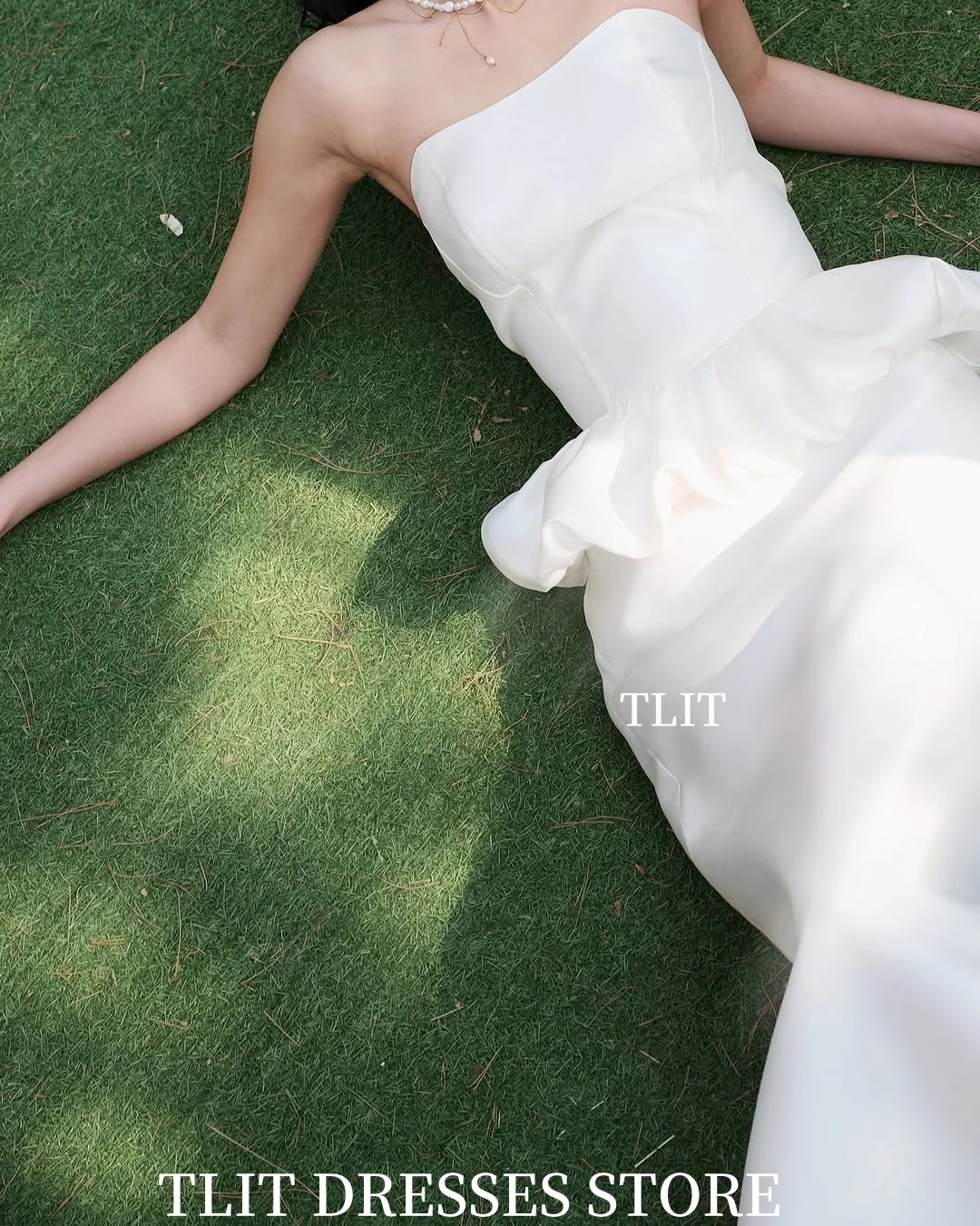 TLIT eleganckie białe suknie wieczorowe z falbaną w kształcie litery A Korea suknie ślubne sesja zdjęciowa dostosowane suknie na bal maturalny bez ramiączek