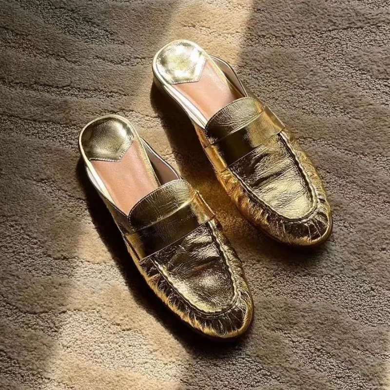 

Fashion Designer Womens Shoes New Luxury Genuine Leather Muller Slippers for Woman Fashion Britain Casual Shoes Zapatos De Mujer