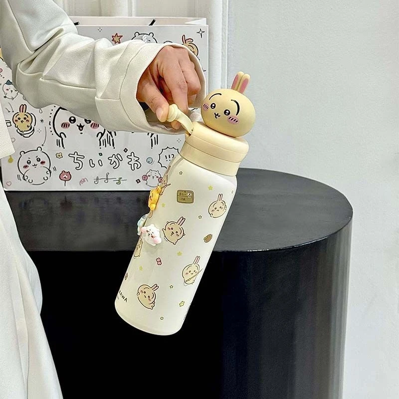 Kawaii Chiikawa Water Bottle Cute Insulated Tumbler with 3D Usagi and Chiikawa Topper Perfect for Daily Use view 6