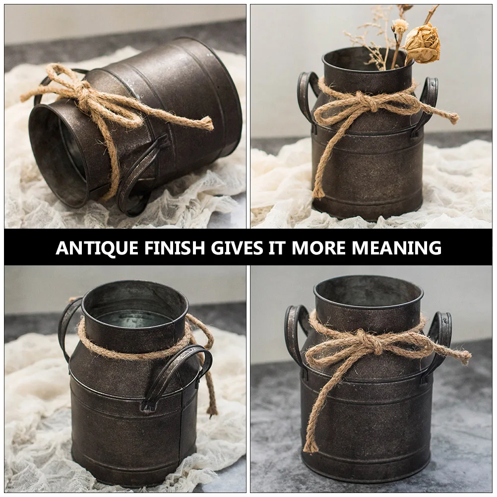 

2pcs Iron Flower Bucket Retro Planter Vintage Milk Pot Metal Vase Bucket For Gardening Indoor Balcony Decor Ornament