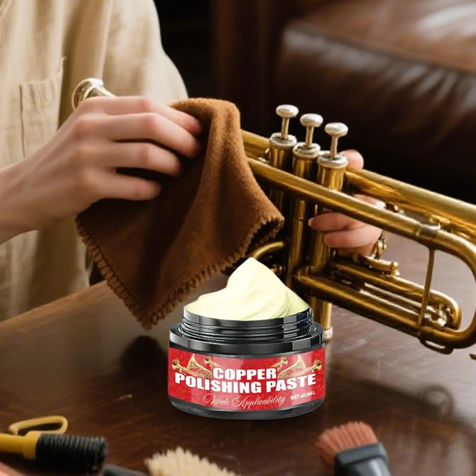 Crema para pulir cobre, 40ml, eliminador de deslustre y arañazos para trompeta, trombón, saxofón, pulidores de metal para joyería, reloj, anillo
