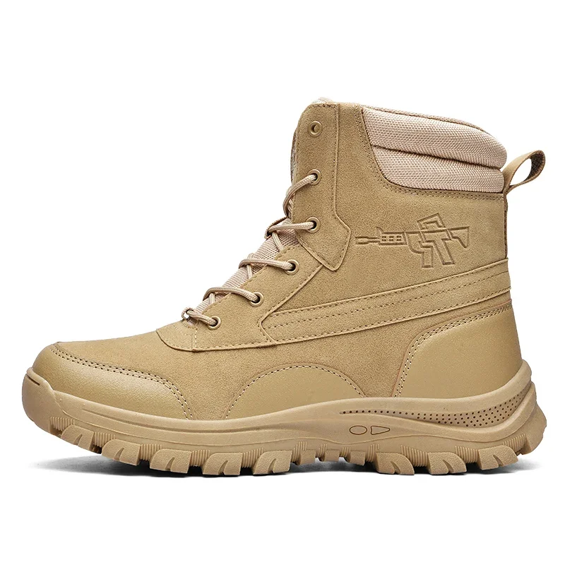 

Outdoor High-top Boots Men Casual Combat Boots Men Soft Wear-resistant Anti-slip Lace-up Flat Comfortable Hiking Shoes Men