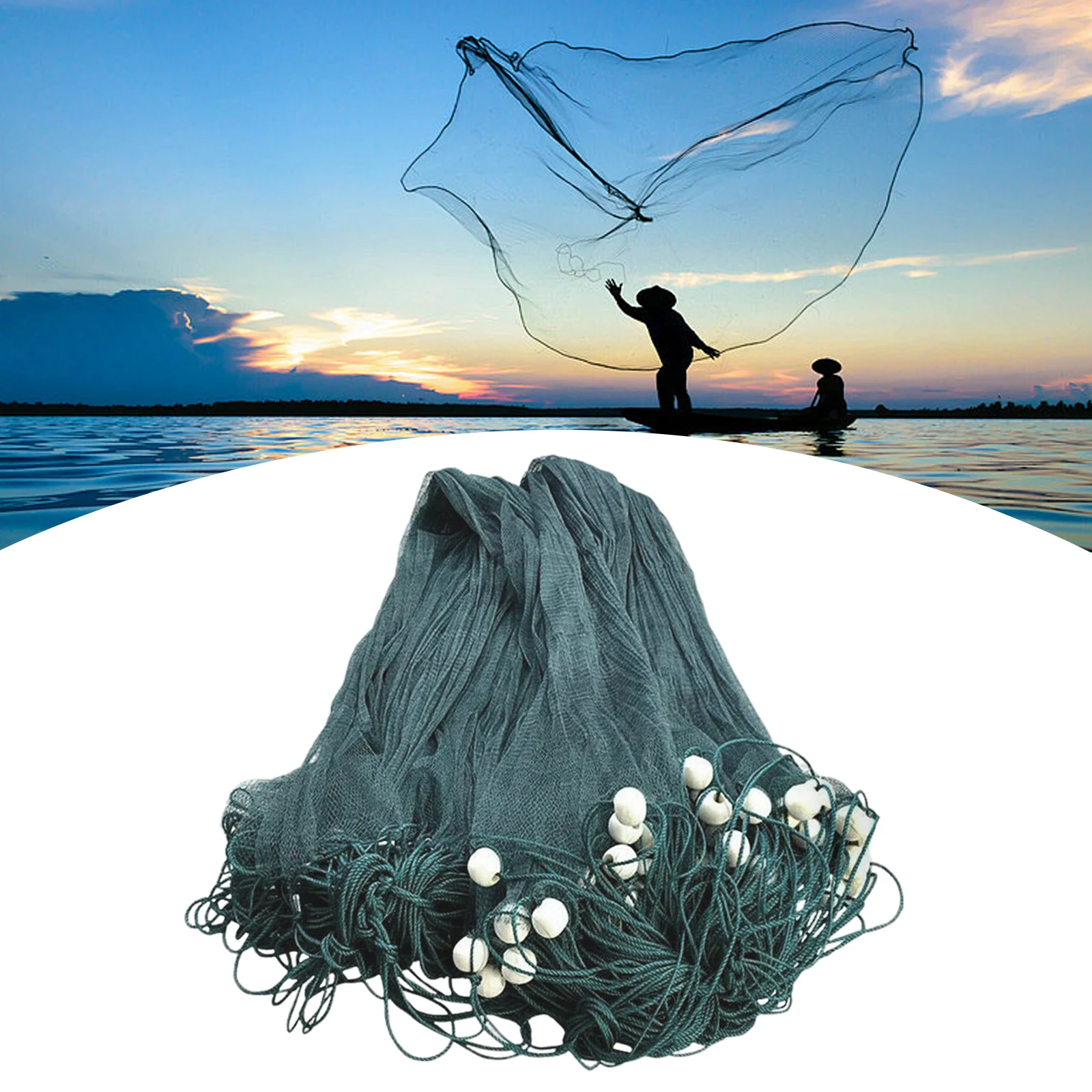 Polyethylene Fishing Net 2*10M  Cast Net Weighted Net Pendant Encrypted Mesh Thickened Net Line Fishing on Lake River Stream Sea