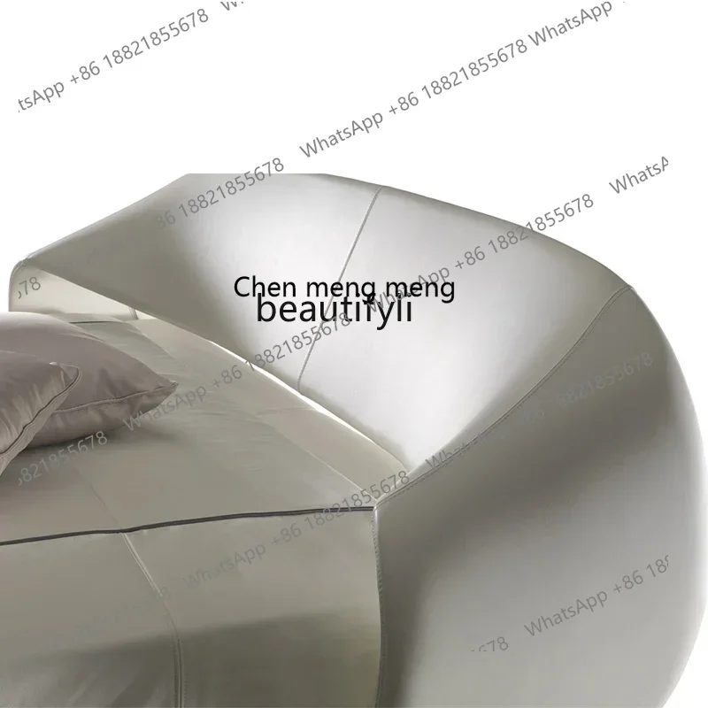 P178 سرير مزدوج فاخر خفيف على الطراز الإيطالي غرفة نوم رئيسية جلد طبيعي 1.8 متر أثاث فيلا على الطراز الكريمي