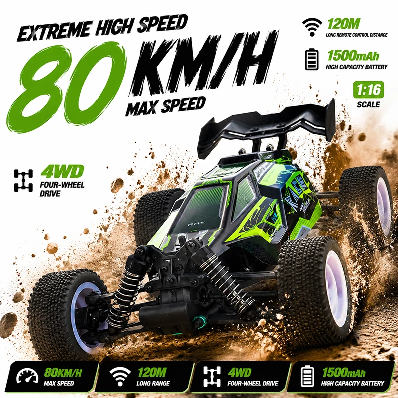 New 16201PRO 1:16 80KM/H 4WD RC Off-Road Car Christmas Present 120M Control 1500mAh 2.4G High Speed Hobby Remote Control Buggy