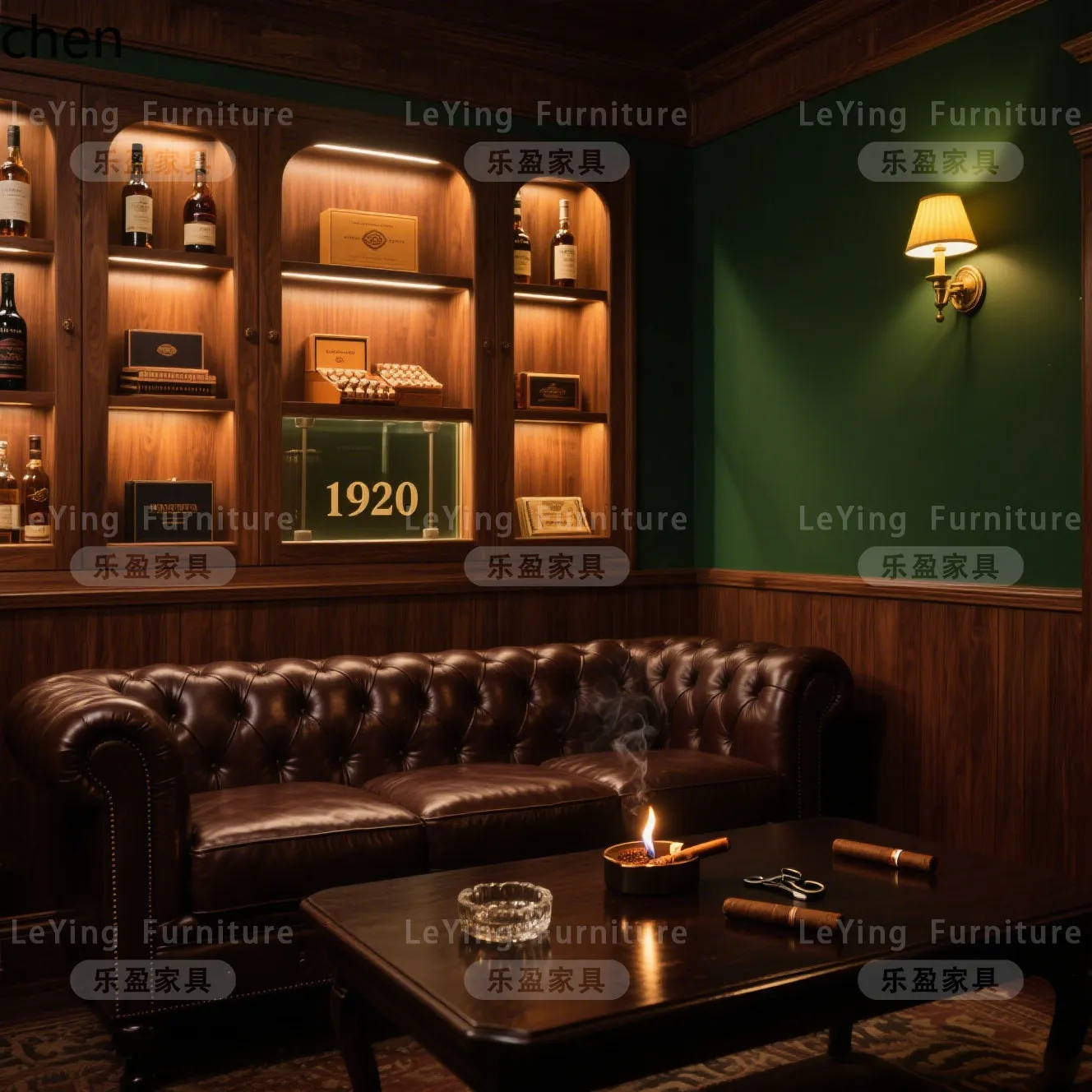 

PYH Sofa Style Private Club Retro Whiskey Bar Table and Chairs Old Money Style Single and Double Seat Combination
