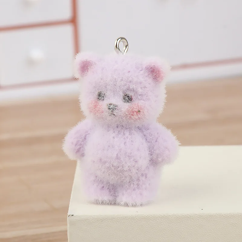 20pcs Cute 3D Flocking little bear Charms Cartoon resin animal pendant For Bag keychain DIY crafts jewelry make Accessories