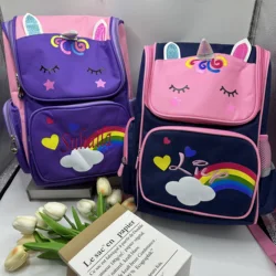 Mochila de dibujos animados de unicornio personalizada para escuela primaria, mochila espacial para niños, mochila de jardín de infantes, nombre bordado