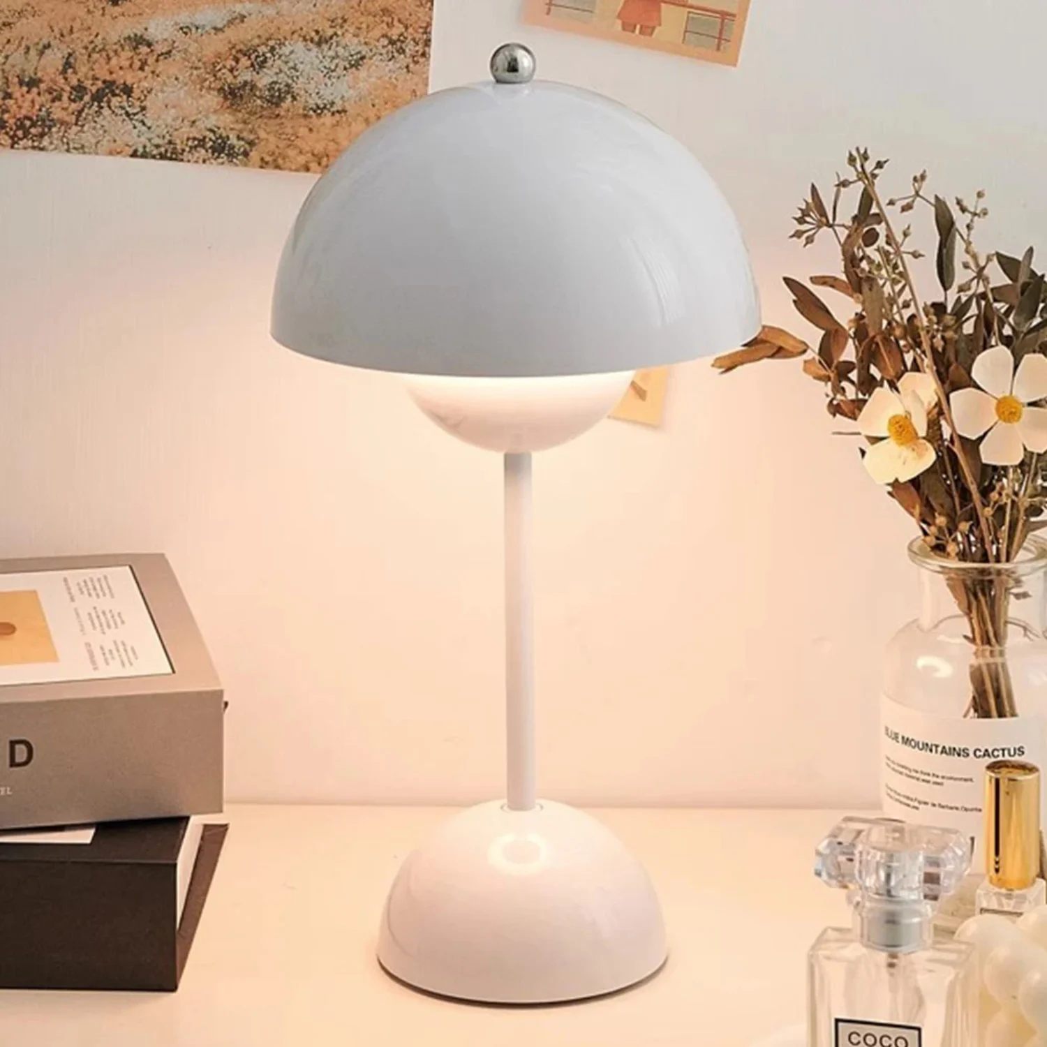 

Mushroom Flower Bud LED Rechargeable Table Lamps Modern Desk Lamp Touch Night Light Dimmable Restaurant Cafe Bedroom Decor