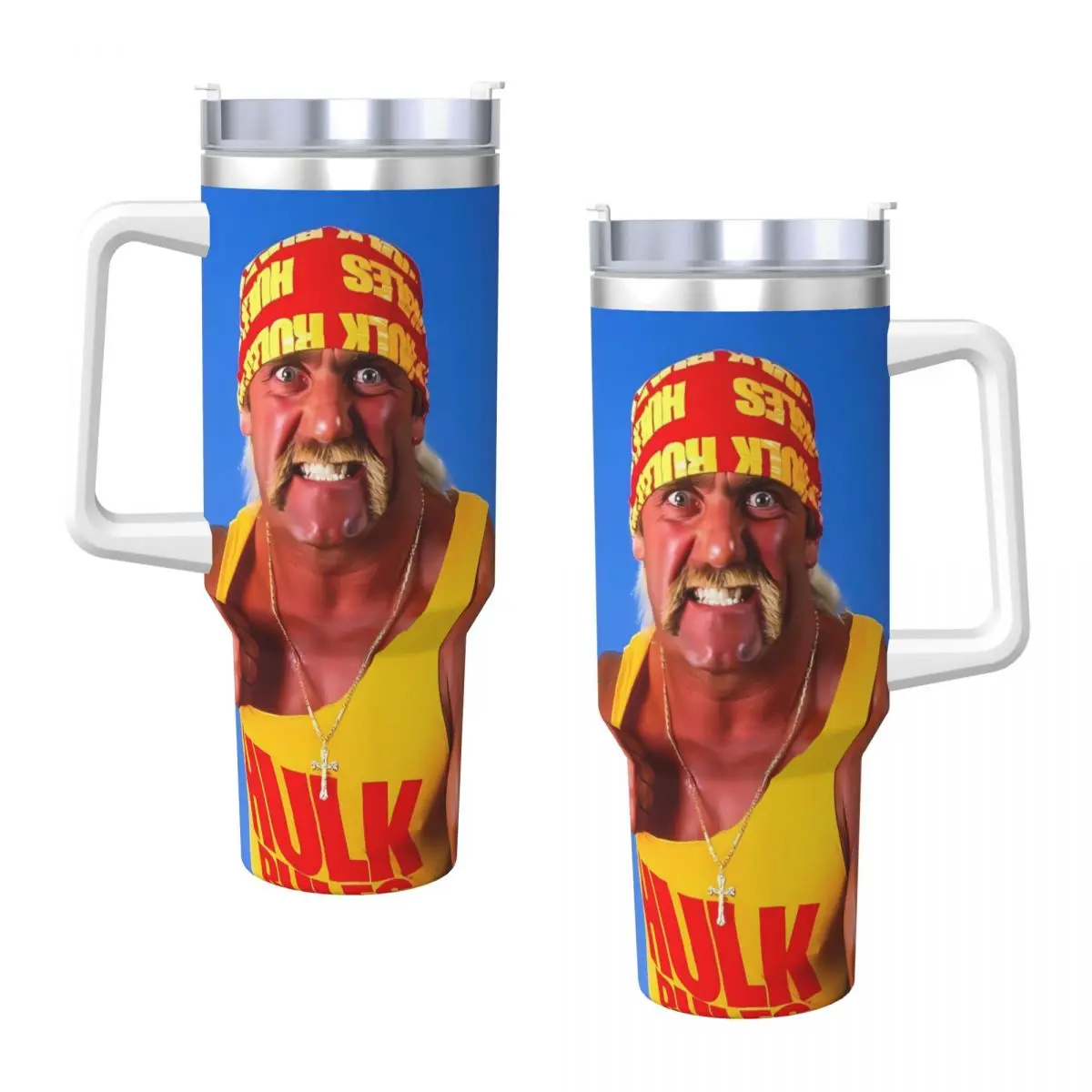 

Hulk Hogan American Pro Wrestling Legend Car Mugs With Straws Camping Hot Drinks Water Bottle Portable Large Thermal Mug