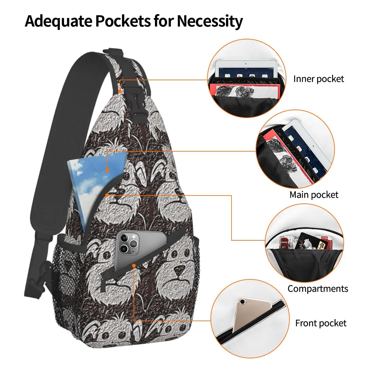 Graffiti Style Art Crossbody Bag Sports Cartoon Dog Chest Bag Unisex Women Man Fashion Shoulder Backpacks Travel