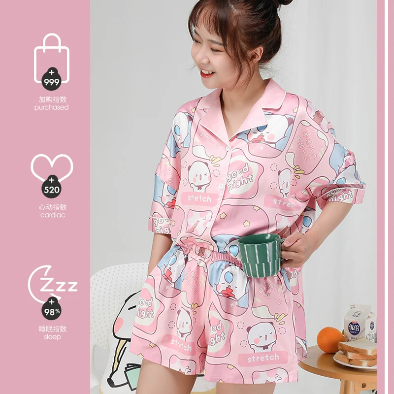 New Bubu And Dudu Panda Summer Sweet Girl Pajama Set  Anime Short Sleeve Student Home Clothes Women Pijama Men\'S Pajamas