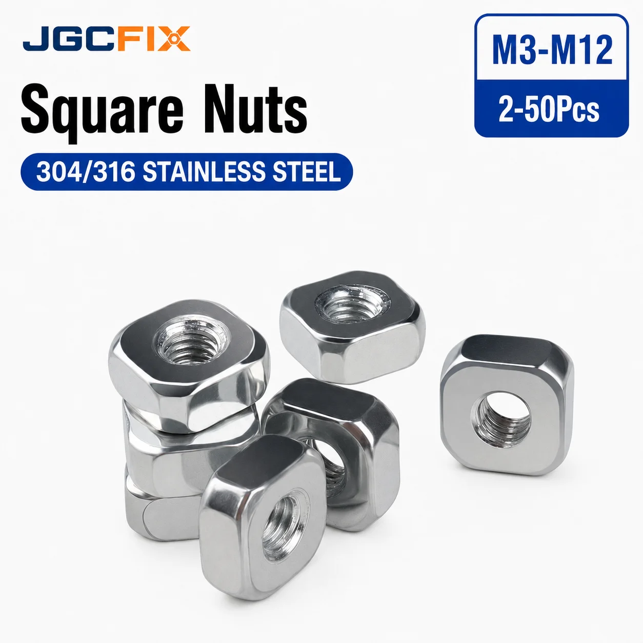 DIN557 Square Nuts 304 316 Stainless Steel M3 M4 M5 M6 M8 M10 M12 Four Sided Metric Thread Nuts for Machinery Fastening Hardware