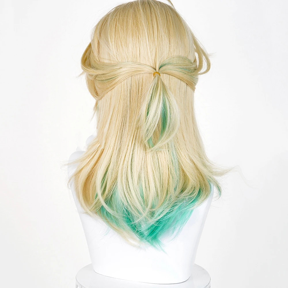 Game Wuthering Waves LUUK HCRSSCN Cosplay Wig Men Gold Green Gradient Long Hair Heat Resistant Synthetic Wigs Carnival Prop
