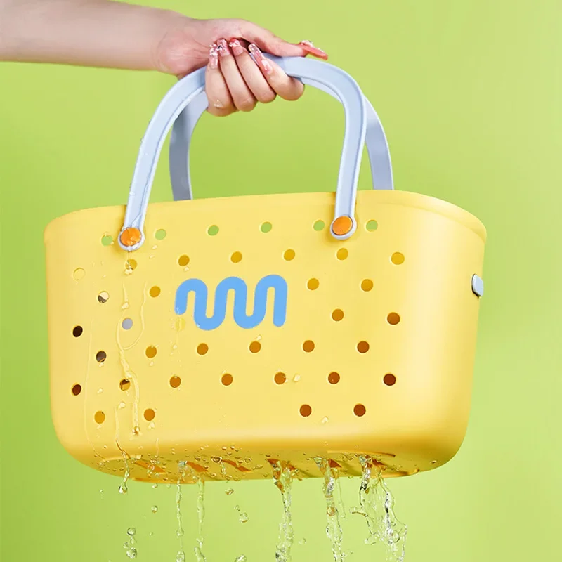 Handheld Hollow Out Bath Basket Waterproof Storage Basket Bathroom Housewares Storage Basket  Toy Snack Plastic Organizer