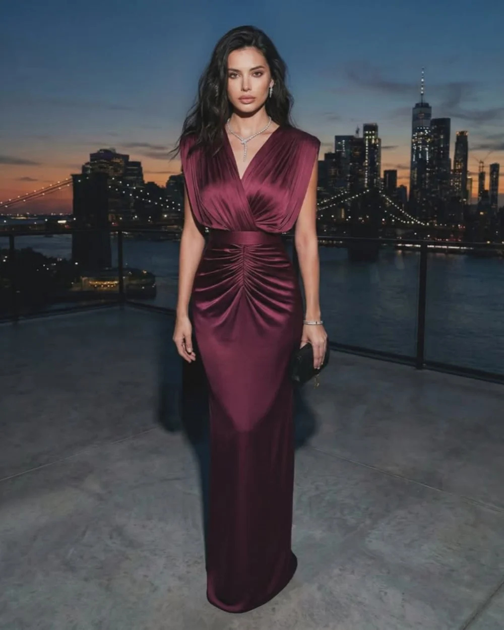 

Customized Modern Style Women Jersey Ruched Pleat Sheath Evening Dresses Matching V-neck Sleeveless Floor Lenght Prom Dresses